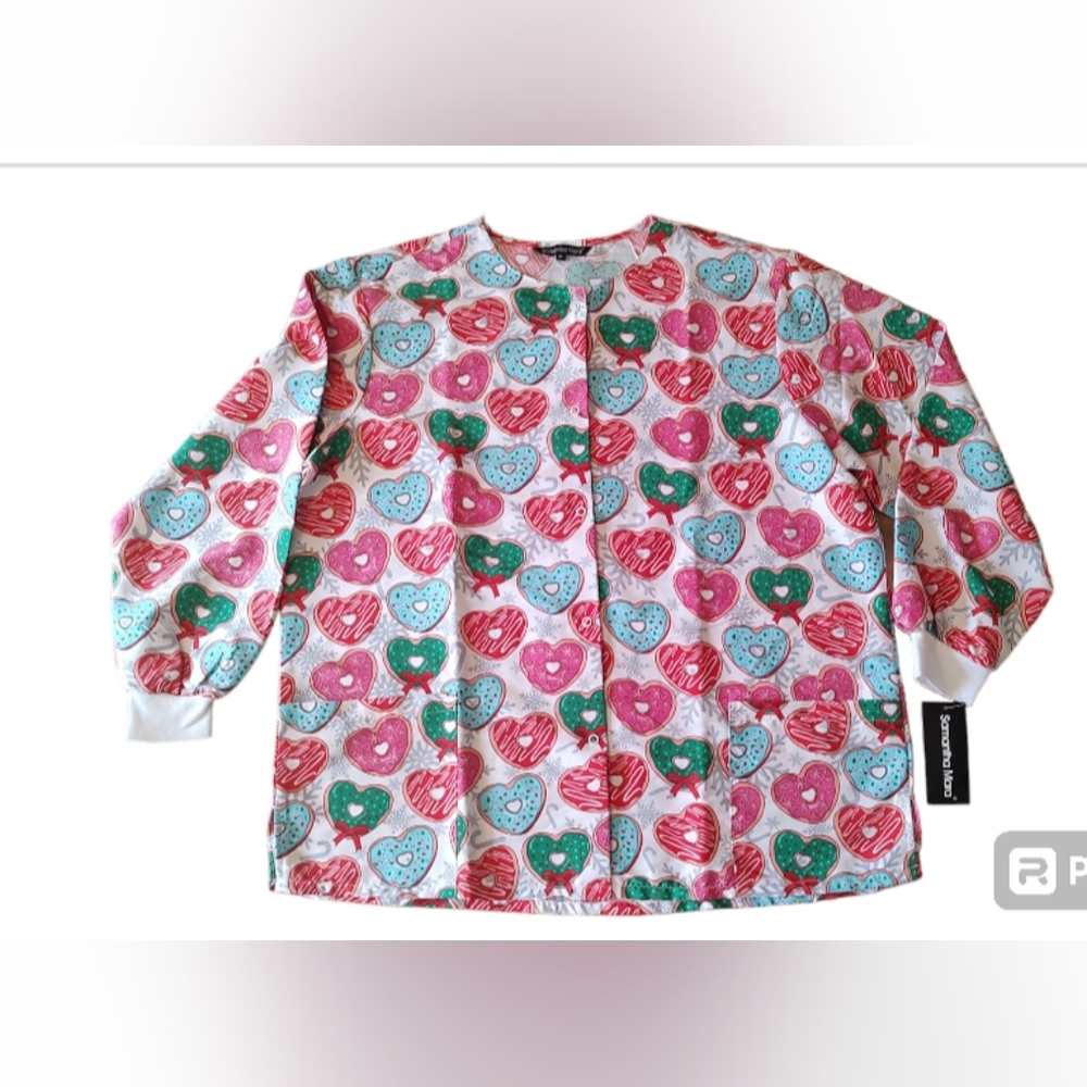 Women's Size XL Long Sleeve Scrub Samantha Mara Cookies Donuts Christmas Pattern